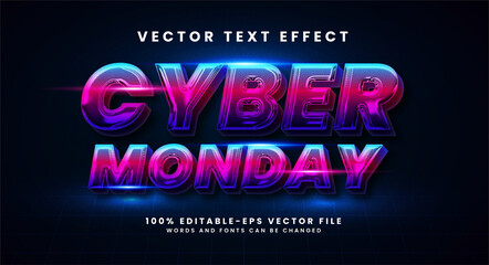 Naklejka na ściany i meble Cyber monday 3D text effect. Editable text style effect with glow light theme.