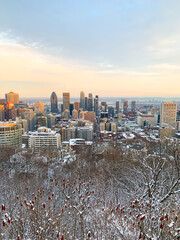 Winter Sunset View with Snow from Mount Royal in Montréal, Canada