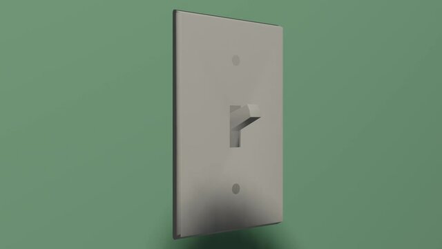 A 4K 3D render animation of some ones hand turning off and on a light switch. This can be looped seamlessly.