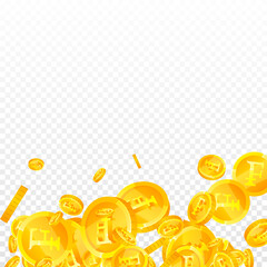 Swiss franc coins falling. Exquisite scattered CHF coins. Switzerland money. Great jackpot, wealth or success concept. Vector illustration.