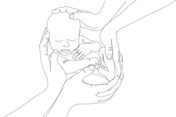 Newborn Baby Wall Art One Line Art Family One Line Drawing Baby And Parents Minimal Wall Art Minimalist Print Family Artwork Baby Line Art Holding a Baby Print
