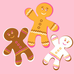Illustration a square background - a gingerbread man, a festive curly cookie. Design element