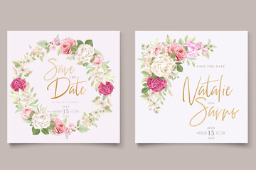 hand drawn soft floral roses wedding invitation card set