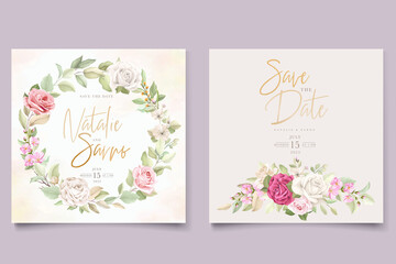 hand drawn soft floral roses wedding invitation card set