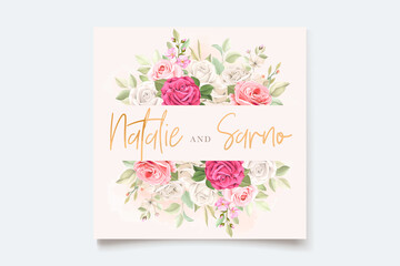 hand drawn soft floral roses wedding invitation card set
