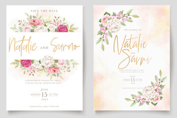 hand drawn soft floral roses wedding invitation card set