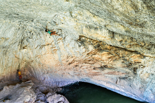 Sportsman rock climbing