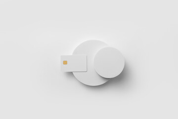Credit card on white round stand