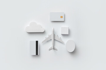 Flatlay of plane model and credit card