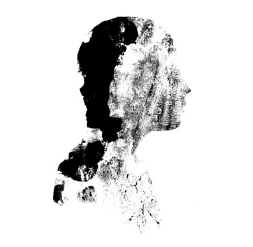 Abstract Side Profile of Head and Shoulders in Black Ink