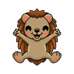 Cute little hedgehog cartoon raising hands
