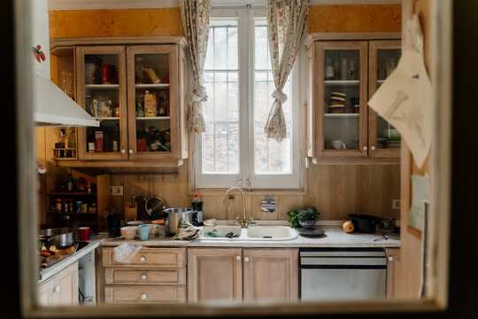 View of vintage rustic kitchen 