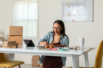 Woman Works at Home Office
