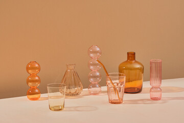 Glasses tableware and vases different shape