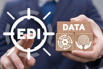 EDI Electronic Data Interchange Concept. Digital information exchange software system. EDI Technology.