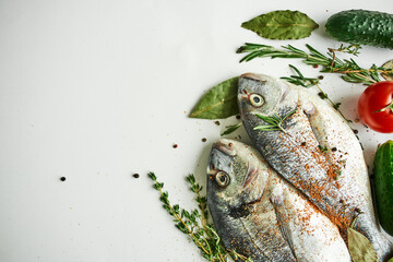 fish fresh food ingredients top view kitchen delicacy