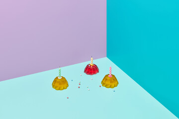 Jelly desserts with birthday candles