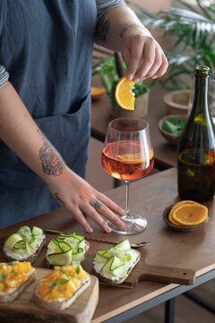 Bartender Preparing Aperitif Spritz With And Fingerfood