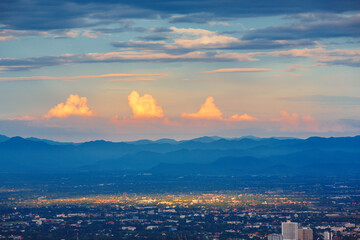 aerial view of Chiang mai City skyline from mountain view point