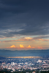 aerial view of Chiang mai City skyline from mountain view point
