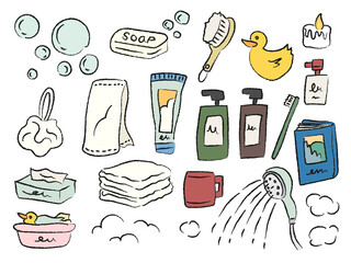 お風呂　バスルーム　手描き　イラスト　