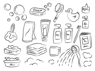 お風呂　バスルーム　手描き　イラスト　