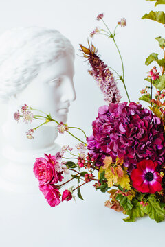 Pink bouquet and gesso head 