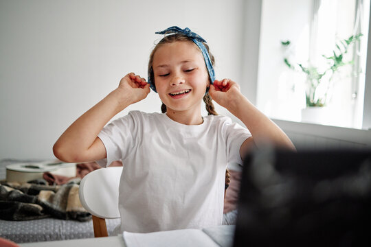 Girl preparing to education process at home