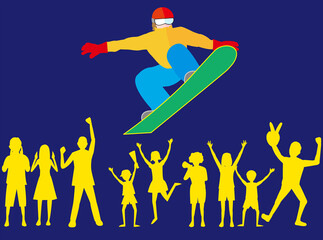 スノーボードの選手のパフォーマンスのイラスト素材です。
