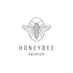 Honey Bee Logo design with Line Art On White Backround