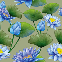 elegant blue lotus flower seamless pattern