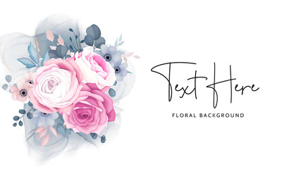 romantic pink and navy floral frame background