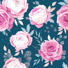 romantic pink and navy floral seamless pattern