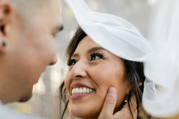 Beautiful Smiling Bride under Veil