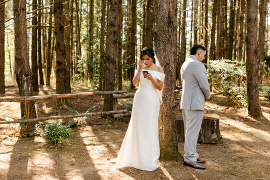 Bride and Groom Reading Private Vows 