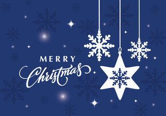 Fototapeta na wymiar Blue Christmas background. Xmas vector design with decorative snowflakes. Merry Christmas greeting card.