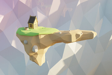 Floating island with house in the sky