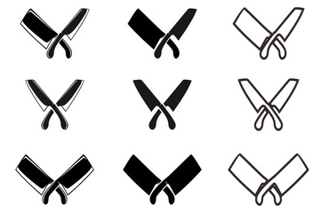 Set Vintage Retro Butcher Knife Cleaver Crossed for Butchery Meat or Chef Logo Design
