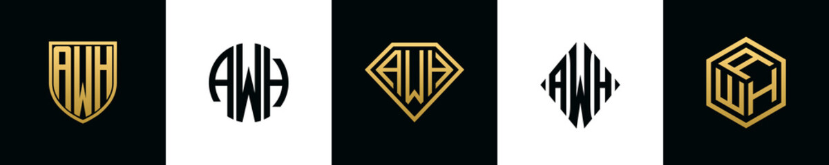 Initial letters AWH logo designs Bundle
