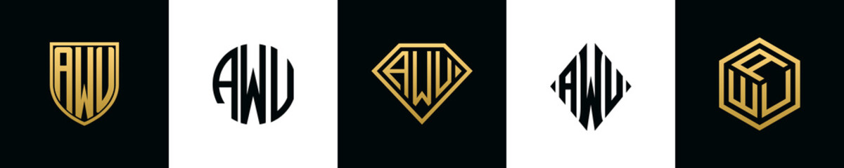 Initial letters AWU logo designs Bundle
