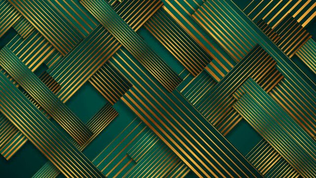 Turquoise abstract motion background with golden linear pattern. Seamless looping. Video animation Ultra HD 4K 3840x2160