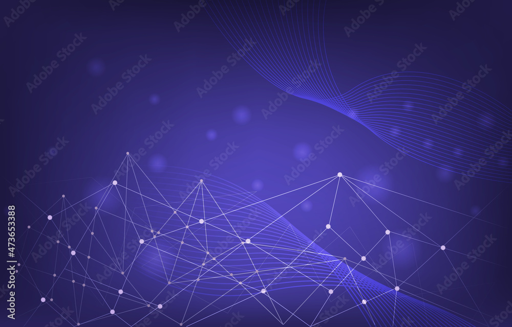 Fototapete Wave Lines Digital Network Connection Internet Computer Technology Background
