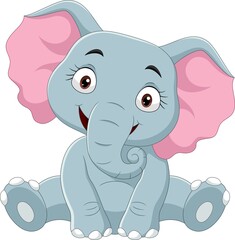 Fototapeta premium Cartoon funny baby elephant sitting