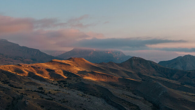 soft morning light on the mountain range