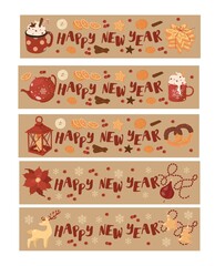 New Year banner. Celebration, party, Christmas set. Isolated vector colorful element. 