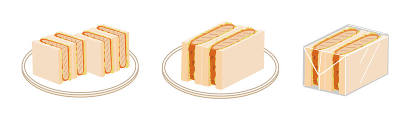 トンカツサンドのセット　四角