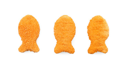 Tasty fish nuggets on white background