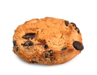 Tasty chocolate chips cookie on white background