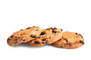Tasty chocolate chips cookies on white background