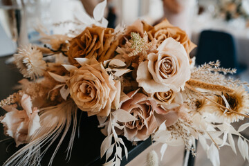 Autumn wedding bouquet on a table